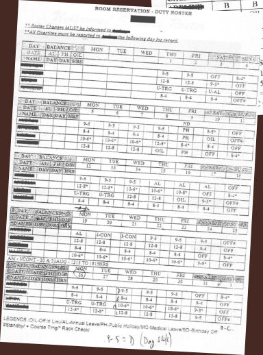 staff roster for room reservations